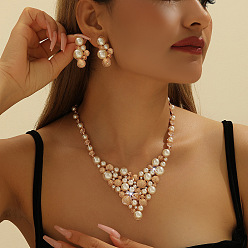 Золотой Наборы сережек-гвоздиков и ожерелий из сплава с имитацией жемчуга, экстравагантный набор ювелирных украшений для женщин, золотые, ожерелья: 17.32~19.69 дюйм (44~50 см)