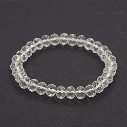 Clear Glass Rondelle Beads Stretch Bracelets, Clear, 60mm