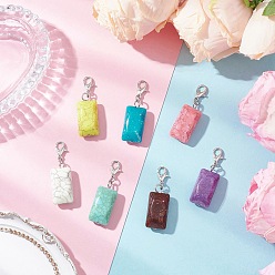 Rectangle Кракле непрозрачный акрил имитация бирюзы подвески украшения, Сплав с застежками когтя омара, прямоугольные, 41.5 мм