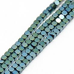 Green Plated Electroplate Non-magnetic Synthetic Hematite Beads Strands, Faceted, Cube, Green Plated, 2x2x2mm, Hole: 1mm, about 193pcs/strand, 15.7 inch