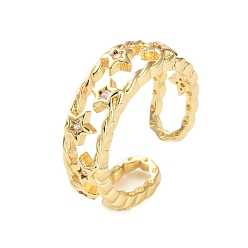 Прозрачный Открытые манжеты из латуни с микро-паве и кубическим цирконием для женщин, без свинца и без кадмия, долговечный, реальный 18 k позолоченный, звезда, прозрачные, регулируемый, 7.5 мм