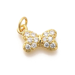 Настоящее золото 18K Латунные микропаве прозрачные подвески с фианитом, с целью перехода в кольце, долговечный, без свинца и без кадмия, бантом прелести, реальный 18 k позолоченный, 9.5x13x3 мм, отверстие : 3.5 мм