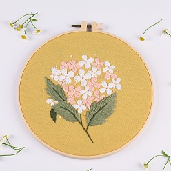 Gold DIY Flower Pattern Embroidery Painting Kits, Including Printed Cotton Fabric, Embroidery Thread & Needles, Round Embroidery Hoop, Gold, 200mm