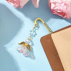 Прозрачный Закладки с крючками из сплава, стеклянные закладки-ангелы, античное золото , прозрачные, 83.5 мм