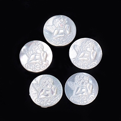 Белые Ракушки Натуральный белый кабошоны оболочки, плоские круглые с ангелом, 14x2 мм