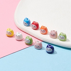 (52) Непрозрачная лаванда 10 фарфоровые бусины ручной работы с принтом котенка, голова кошки , разноцветные, 8~9x9~10x9~10 мм, отверстие : 1.8 мм