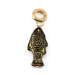 Negro Colgantes europeos de resina de latón y esmalte, Grandes colgantes agujero, pescado, chapado en rack, larga duración plateado, sin plomo y cadmio, real 18 k chapado en oro, negro, 38 mm, agujero: 5.5 mm