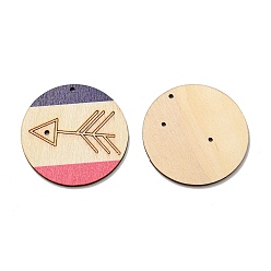 Mixed Color Printed Natural Poplar Wood Pendants, Laser Cut Wood Shapes, Flat Round, Mixed Patterns, Mixed Color, 49.5x3mm, Hole: 2mm