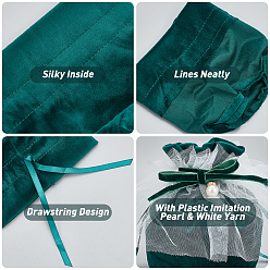 Dark Green Nbeads 12Pcs Velvet Jewelry Drawstring Gift Bags, with Plastic Imitation Pearl & White Yarn, Wedding Favor Candy Bags, Dark Green, 15x14.5cm