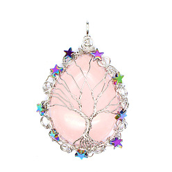 Розовый Кварц Природного розового кварца подвески, слеза, 63x40x11 мм