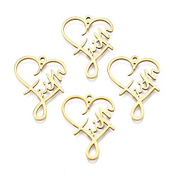Real 18K Gold Plated 201 Stainless Steel Pendants Ion Plating(IP), Heart with Word, Real 18K Gold Plated, 28.5x22x1.5mm, Hole: 1.6mm