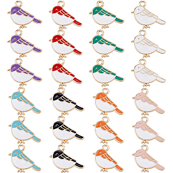 (52) Непрозрачная лаванда 32 шт 8 цвета подвески из сплава, с эмалью, золотой свет, птица, разноцветные, 15.5x19.5x3 мм, отверстие : 2 мм, 4 шт / цвет