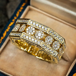 Золотой Кольца для мужчин с микропаве из прозрачных кубических цирконий из латуни, плоско-круглые, золотые, размер США 9 (18.9 мм)