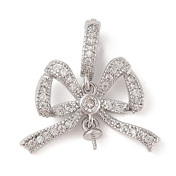 Платина Латунный микро-паве кубический цирконий, бантом, платина, 17x24.5x4 мм, штифты : 0.8 мм