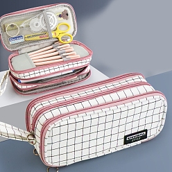 Белый Холщовая сумка для ручек с рисунком тартан для студента, Водонепроницаемые пеналы большого объема на молнии, модная портативная многофункциональная сумка для хранения канцелярских принадлежностей, белые, 220x110x85 мм