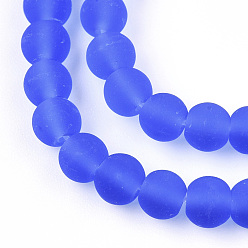 Royal Blue Transparent Glass Beads Strands, Frosted, Round, Royal Blue, 4~4.5mm, Hole: 0.8mm, about 97~99pcs/strand, 14.76 inch~14.96 inch(37.5~38cm)