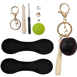 Черный Наборы для самостоятельного изготовления кожаных брелоков, включая выводы сплава, вощеные шнуры и железные иглы, золотые, чёрные, 31.5 мм