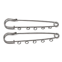 Negro Imperdibles de hierro, piezas para broches, Alfileres para falda escocesa con cinco presillas, chapado en rack, negro, 22x80x6 mm, agujero: 3.5 mm