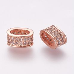 Розовое Золото Латунные микро проложить кубического циркония слайд прелести, овальные, розовое золото , 5x10x5.5 мм, отверстие : 3x7 мм