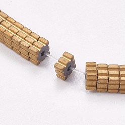 Light Gold Plated Electroplated Non-magnetic Synthetic Hematite Beads Strands, Frosted, Square, Light Gold Plated, 4x4x2mm, Hole: 0.5mm, about 200pcs/strand, 15.7 inch(40cm)