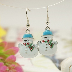 White Fashion Earrings for Christmas, with Enameled Alloy Pendants and Brass Earring Hooks, White, 42mm
