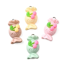 (52) Непрозрачная лаванда Подвески из смолы, вишневые конфеты-шармы, с платиново-железными петлями, разноцветные, 29x15x11 мм, отверстие : 2 мм