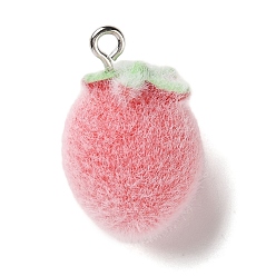 Клубника Подвески из непрозрачной смолы с фруктовой тематикой, с железной платиной петлей, клубника, 24x15x15.5 мм, отверстие : 2 мм