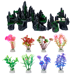(52) Непрозрачная лаванда 2шт. декоративная композиция в виде горы из смолы, 8шт. 8 стили, пластиковые декоративные элементы из морской травы из полиэтилена, с фарфоровым основанием, аксессуары для украшения аквариума в микроландшафте, разноцветные, 57~310x22~95x102~212 мм, 1 шт / стиль