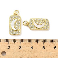 Real 18K Gold Plated Brass Micro Pave Cubic Clear Zirconia Pendants, with Shell, Jump Ring, Rectangle, Real 18K Gold Plated, 20.5x10x3mm, Hole: 3.5mm
