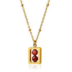 Noir 304 Colliers avec pendentif rectangulaire en acier inoxydable orné d'une boule ronde en zircon cubique à facettes, or, noir, 15.75 pouce (40 cm)