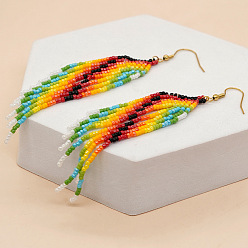 Золотой Серьги-кисточки из стеклянного бисера ручной работы, золотые, 115x25 мм