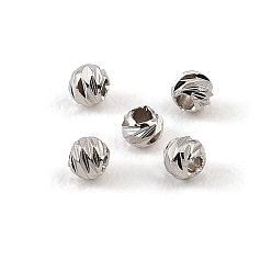 Platinum Brass Beads, Round, Faceted, Rack Plating, Long-Lasting Plated, Cadmium Free & Lead Free, Platinum, 3x2.5mm, Hole: 1.2mm