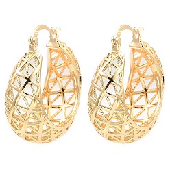 Light Gold Brass Thick Hoop Earrings, Hollow, Light Gold, 34x31.5x15mm