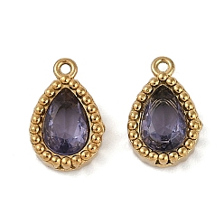 Средний Фиолетовый Ионное покрытие (ip) 304 подвески из нержавеющей стали с микропаве из кубического циркония, реальный 18 k позолоченный, очарование слезы, средне фиолетовый, 10.5x6.5x3 мм, отверстие : 0.9 мм