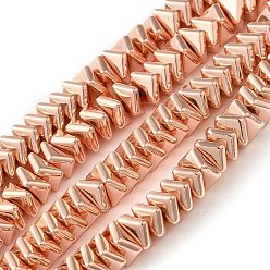Гальванический Розовый Золотой Гальванические нити из синтетических немагнитных гематитовых бусин, граненый треугольник огранки, покрытием из розового золота, 7x7x3 мм, отверстие : 1.2 мм, около 125 шт / нитка, 15.75 дюйм (40 см)