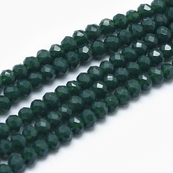 Dark Green Opaque Solid Color Crystal Glass Faceted Rondelle Beads Strands, Dark Green, 3.5x2.5~3mm, Hole: 1mm, about 120pcs/strand, 14 inch