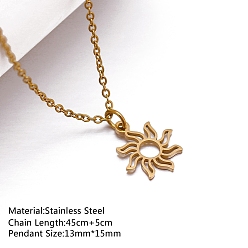 Солнце 201 подвесные из нержавеющей стали ожерелья, ожерелья-цепочки для женщин, золотые, солнце, 17.72 дюйм (45 см), Кулон : 15x13 мм