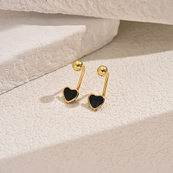 Черный 201 серьги-гвоздики в форме сердца из нержавеющей стали, золотые, чёрные, 15.6x6.4 мм