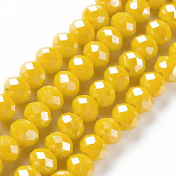 Yellow Electroplate Glass Beads Strands, Pearl Luster Plated, Faceted, Rondelle, Yellow, 3x2mm, Hole: 0.8mm, about 165~169pcs/strand, 15~16 inch(38~40cm)