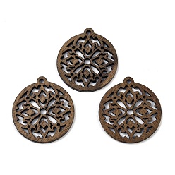 Кокосово-Коричневый Подвески из орехового дерева, плоско-круглые, кокосового коричневый, 32x29x2.5 мм, отверстие : 2 мм