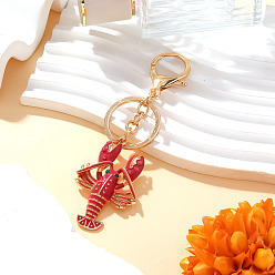 Золотой Брелок-подвеска в форме лобстера из сплава, эмали и страз, с кольцом для ключей и карабинами, золотые, 120 мм