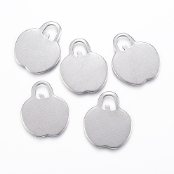 Stainless Steel Color Tarnish Resistant 304 Stainless Steel Pendants, Apple, Stainless Steel Color, 25x21x1mm, Hole: 7x6mm