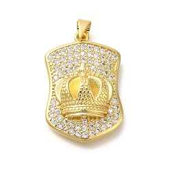 Настоящее золото 18K Покрытие стойки латунь с подвесками из фианита, долговечный, без свинца и без кадмия, корона прелести, реальный 18 k позолоченный, 28.5x19x7 мм, отверстие : 4x3.5 мм