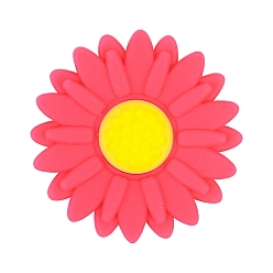 Cerise Flower Food Grade Eco-Friendly Silicone Focal Beads, Cerise, 20x20mm