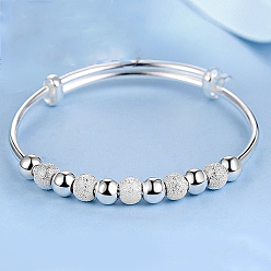 Серебро Браслеты из латунных круглых бусин для женщин, серебряные, внутренний диаметр: 2-3/8 дюйм (6 см)