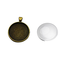 Античная Бронза Наборы подвесные для приготовления, с настройками кабошон сплава кулон и стекла кабошонов, плоско-круглые, античная бронза, лоток : 30 мм, 41x33x3 мм, отверстия: 4 mm, 29.5~30x7 mm