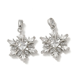 Платина Подвески из латуни с микропаве из циркония, прелести снежинки, платина, 20.5x16x4 мм, отверстие : 4x3 мм
