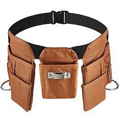 Camel Polyester & Oxford Fabric & Iron Tool Bag Belt, Adjustable Multi-Pocket Tool Pouch, Camel, 780~1060mm
