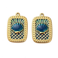 Темный Голубой 304 подвески из нержавеющей стали, прямоугольник в форме ракушки, с эмалью, реальный 18 k позолоченный, ионное покрытие (ip), темные голубые, 27.5x18x2.5 мм, отверстие : 1.6 мм