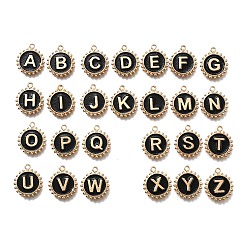 Плоский Круглый Подвески из сплава черной эмали, золотые, буква a~z и сердечко, плоско-круглые, 17x14.5x2.5 мм, отверстие : 1.5 мм, 26 шт / комплект